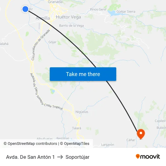 Avda. De San Antón 1 to Soportújar map
