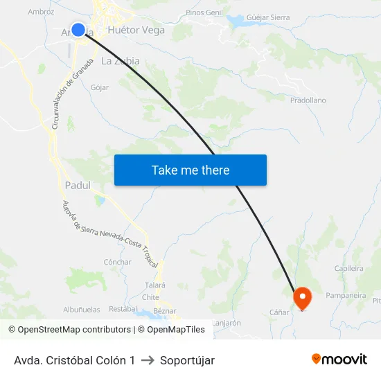 Avda. Cristóbal Colón 1 to Soportújar map