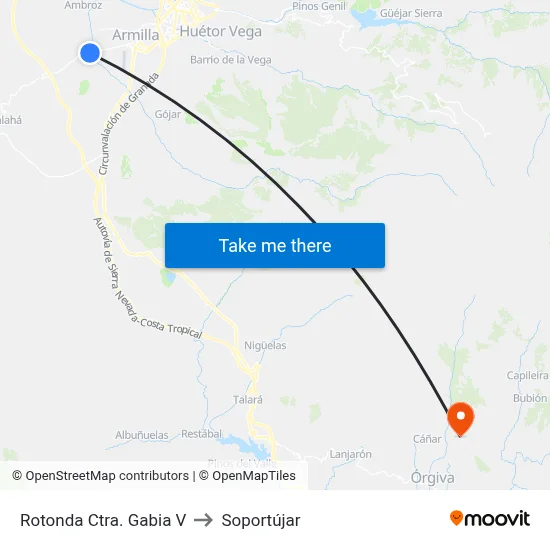 Rotonda Ctra. Gabia V to Soportújar map