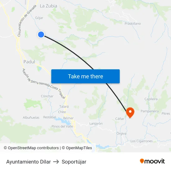 Ayuntamiento Dílar to Soportújar map