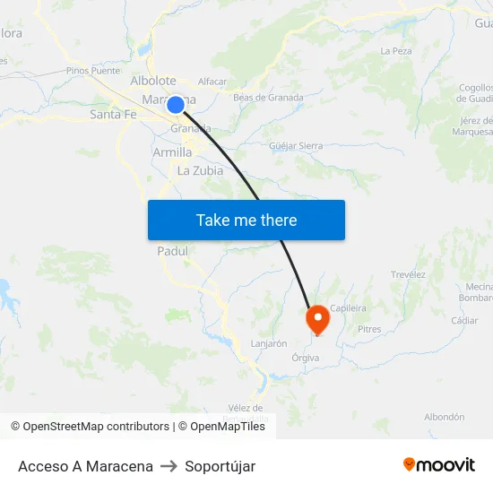 Acceso A Maracena to Soportújar map
