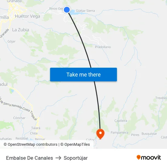 Embalse De Canales to Soportújar map