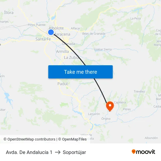 Avda. De Andalucía 1 to Soportújar map