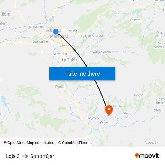 Loja 3 to Soportújar map