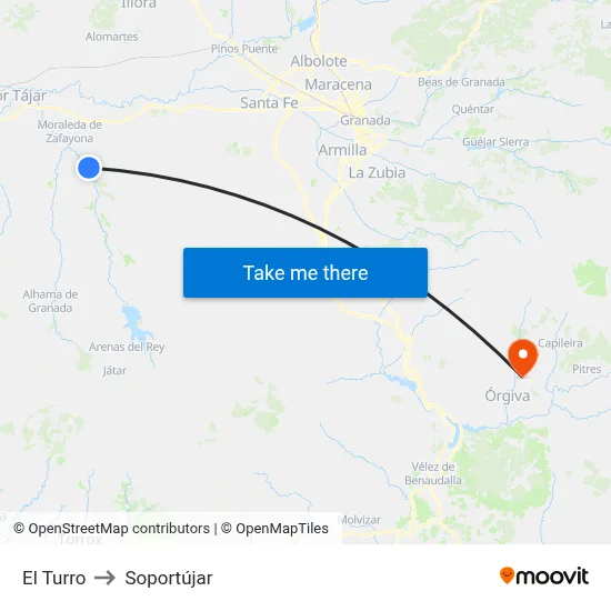 El Turro to Soportújar map