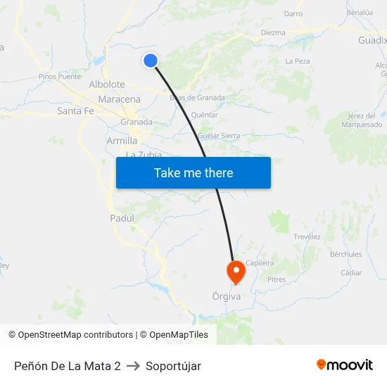 Peñón De La Mata 2 to Soportújar map