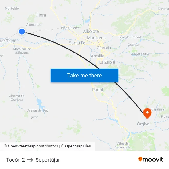 Tocón 2 to Soportújar map