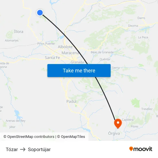 Tózar to Soportújar map