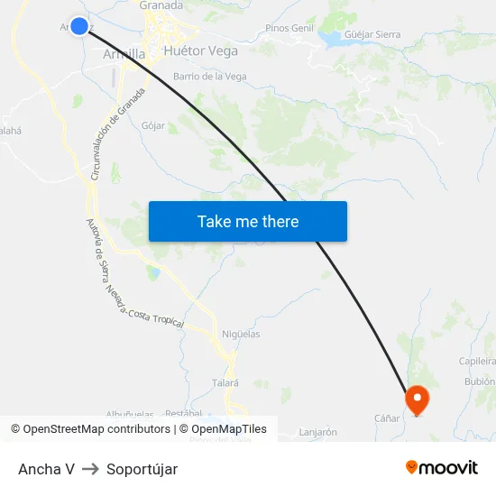 Ancha V to Soportújar map