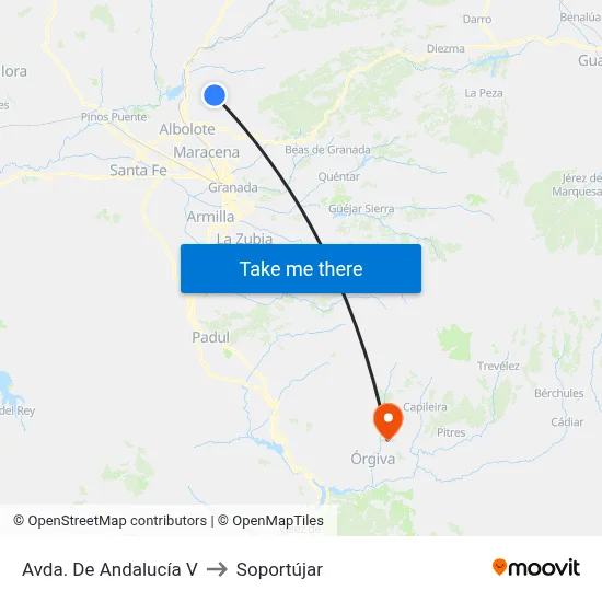 Avda. De Andalucía V to Soportújar map