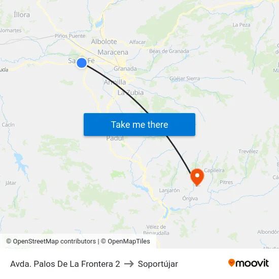 Avda. Palos De La Frontera 2 to Soportújar map