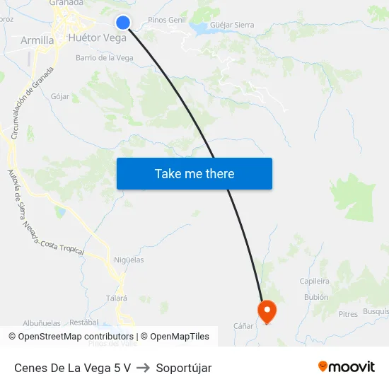Cenes De La Vega 5 V to Soportújar map