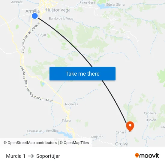 Murcia 1 to Soportújar map