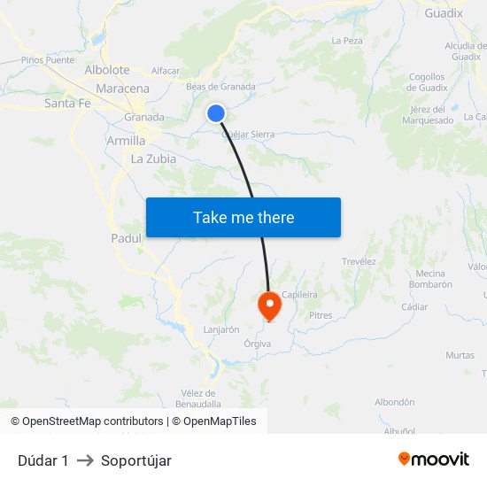 Dúdar 1 to Soportújar map