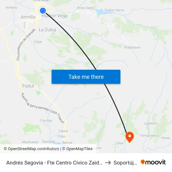 Andrés Segovia - Fte Centro Cívico Zaidín to Soportújar map