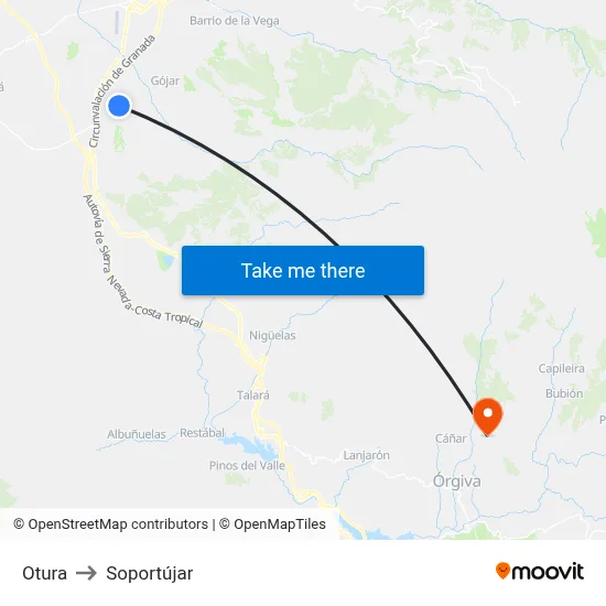 Otura to Soportújar map