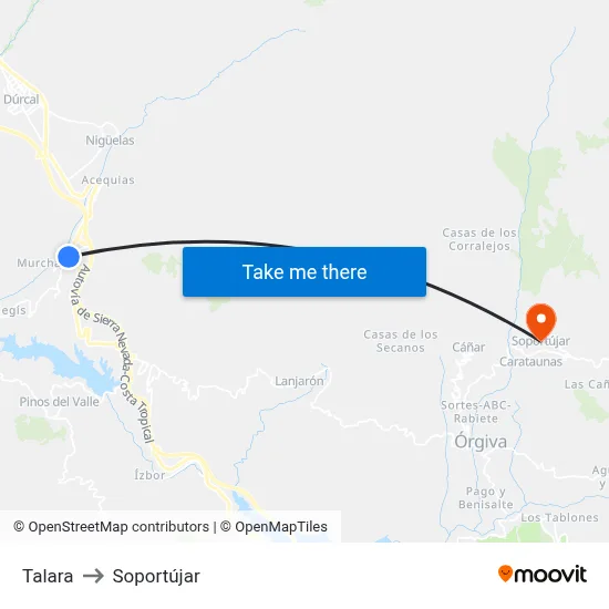 Talara to Soportújar map