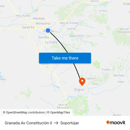 Granada.Av Constitución II to Soportújar map