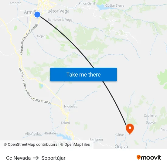 Cc Nevada to Soportújar map
