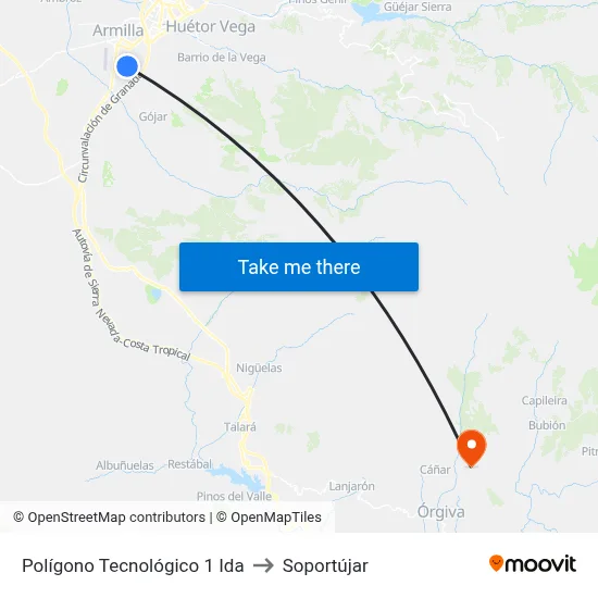 Polígono Tecnológico 1 Ida to Soportújar map