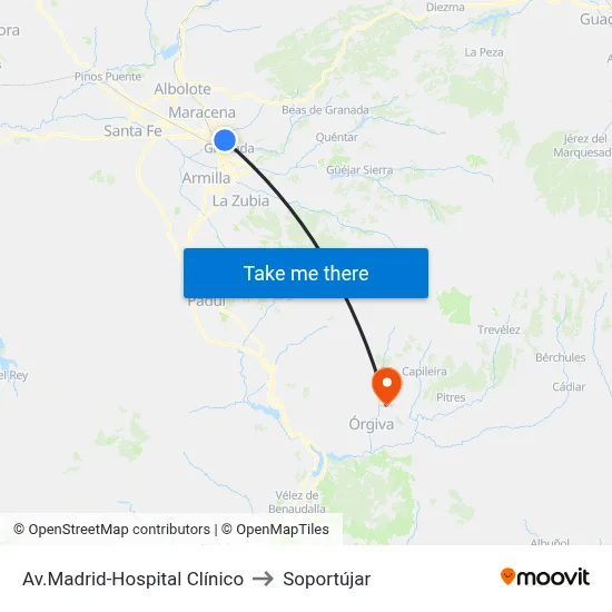 Av.Madrid-Hospital Clínico to Soportújar map