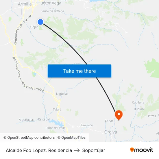 Alcalde Fco López. Residencia to Soportújar map