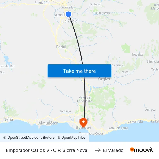 Emperador Carlos V - C.P. Sierra Nevada to El Varadero map