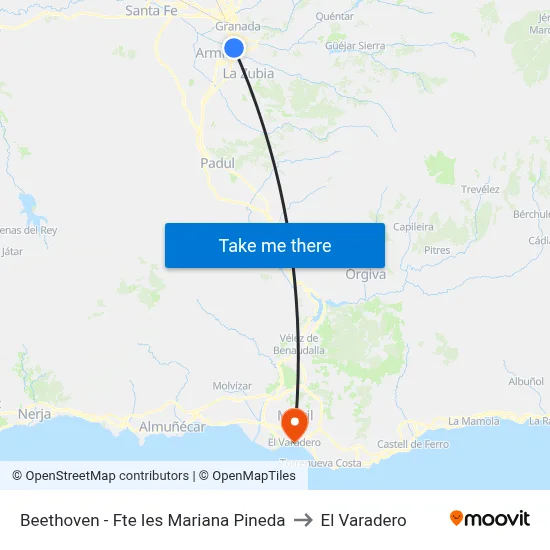 Beethoven - Fte Ies Mariana Pineda to El Varadero map