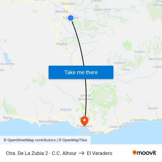 Ctra. De La Zubia 2 - C.C. Alhsur to El Varadero map