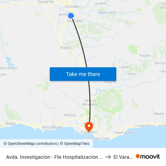 Avda. Investigación - Fte Hospitalización Campus Salud to El Varadero map