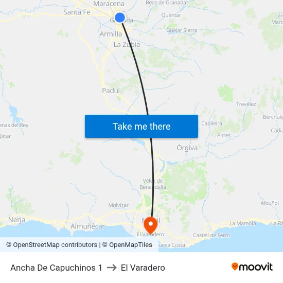 Ancha De Capuchinos 1 to El Varadero map