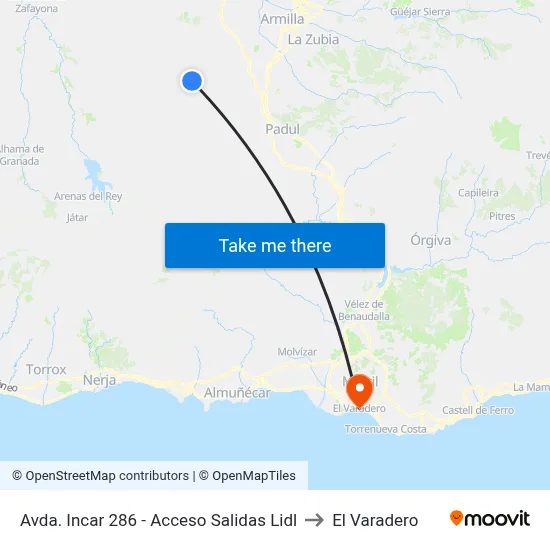 Avda. Incar 286 - Acceso Salidas Lidl to El Varadero map