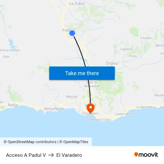 Acceso A Padul V to El Varadero map