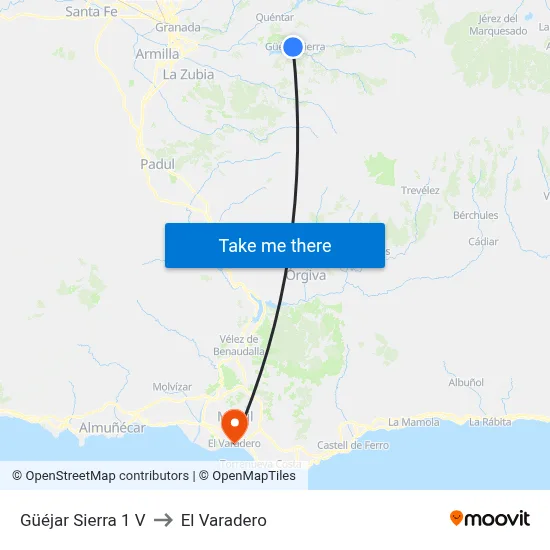 Güéjar Sierra 1 V to El Varadero map