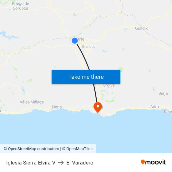 Iglesia Sierra Elvira V to El Varadero map