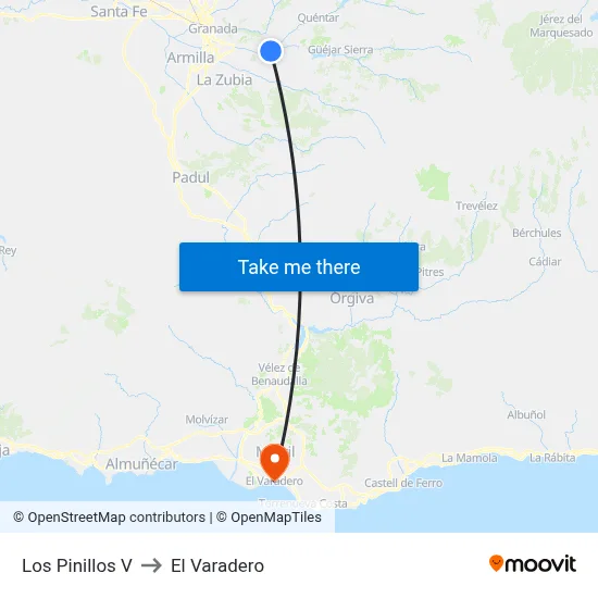Los Pinillos V to El Varadero map