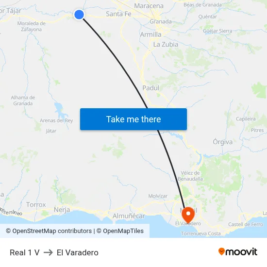 Real 1 V to El Varadero map