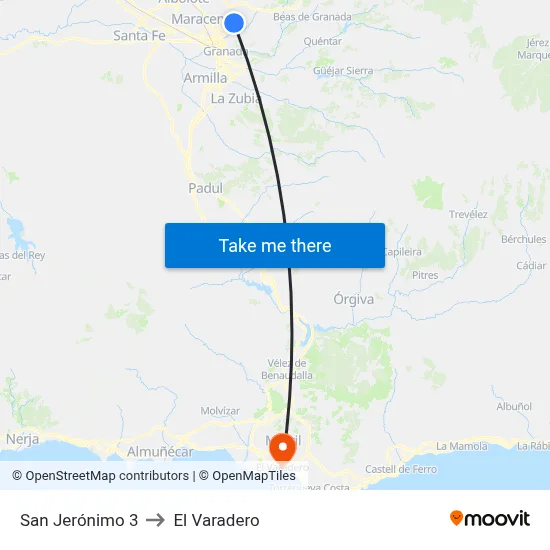 San Jerónimo 3 to El Varadero map