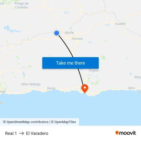 Real 1 to El Varadero map