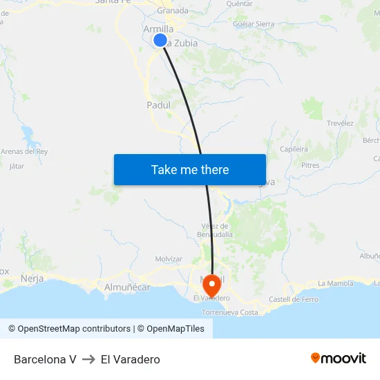 Barcelona V to El Varadero map