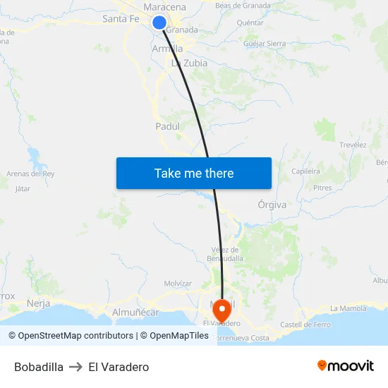 Bobadilla to El Varadero map