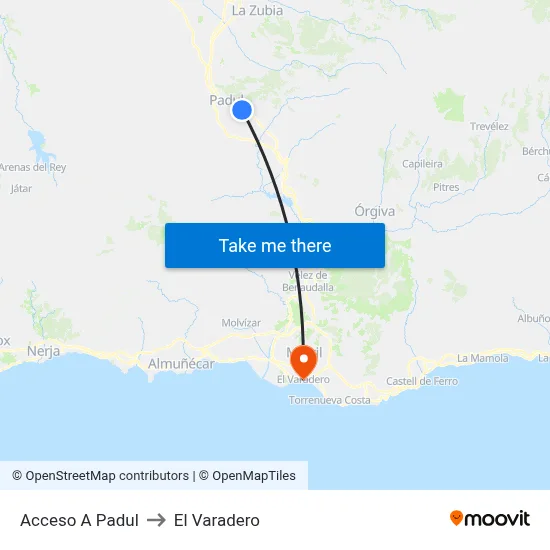 Acceso A Padul to El Varadero map
