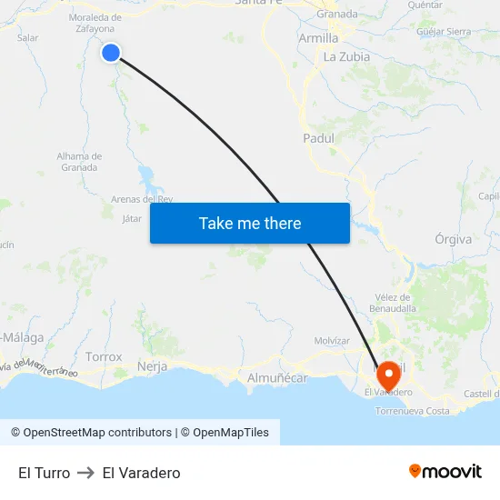 El Turro to El Varadero map