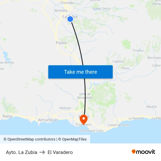 Ayto. La Zubia to El Varadero map