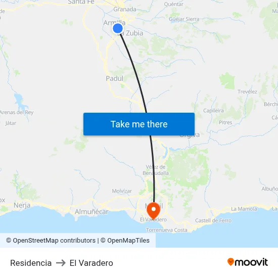 Residencia to El Varadero map
