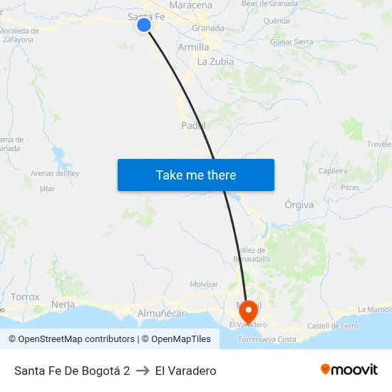 Santa Fe De Bogotá 2 to El Varadero map
