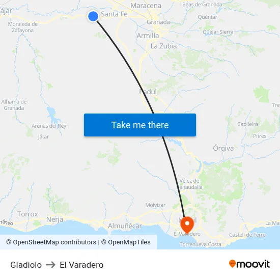 Gladiolo to El Varadero map