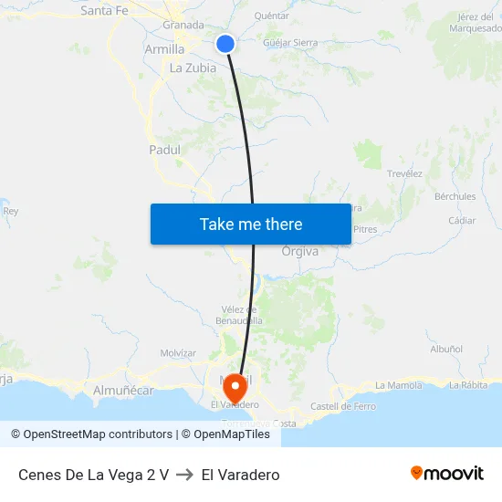 Cenes De La Vega 2 V to El Varadero map