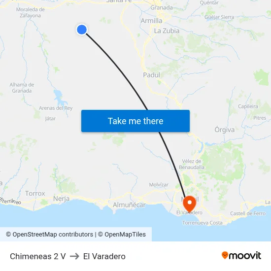 Chimeneas 2 V to El Varadero map