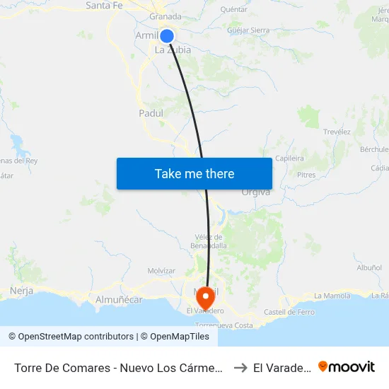 Torre De Comares - Nuevo Los Cármenes to El Varadero map